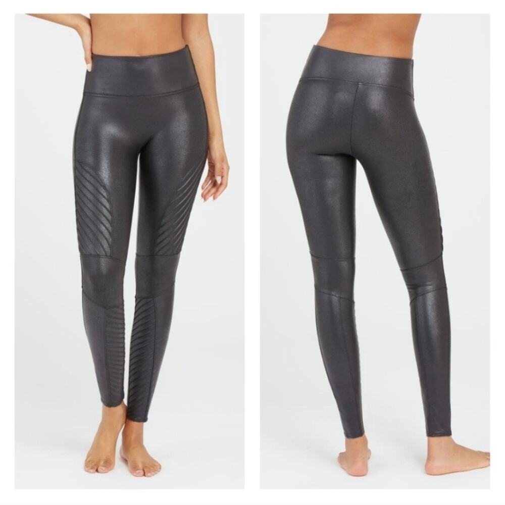 SPANX Women's Faux Leather Moto Leggings in Black size Extra Large 17840
